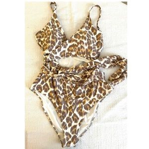 Aerie Leopard Wrap One Piece Swimsuit
